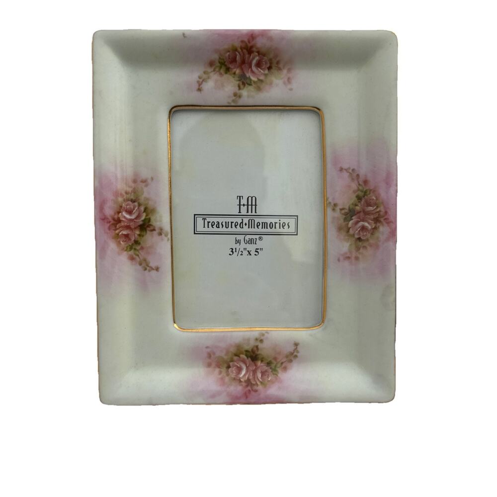 Ganz Treasured Memories Porcelain Lavendar Floral Rose Photo Picture Frame 3.5x5